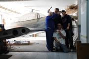 <p>The picture is just after the first wings installation and incidence adjustment. From left to right, Fernando, Javier and Andrés (Javier´s son). The settings proved to be right and the airplane flew straight since the first flight.
</p>