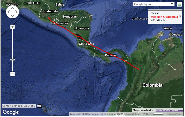 Track from Medellin to Guatemala